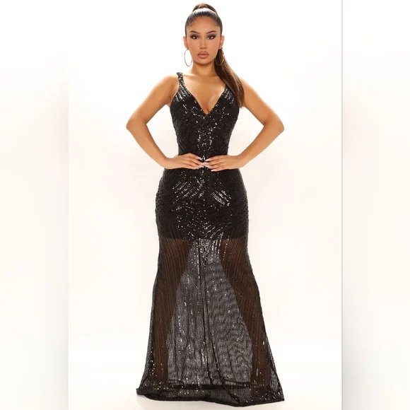 Fashion Nova | Dresses | Homecoming Fashion Nova Black Sequin Formal Dress  Size Medium | Poshmark